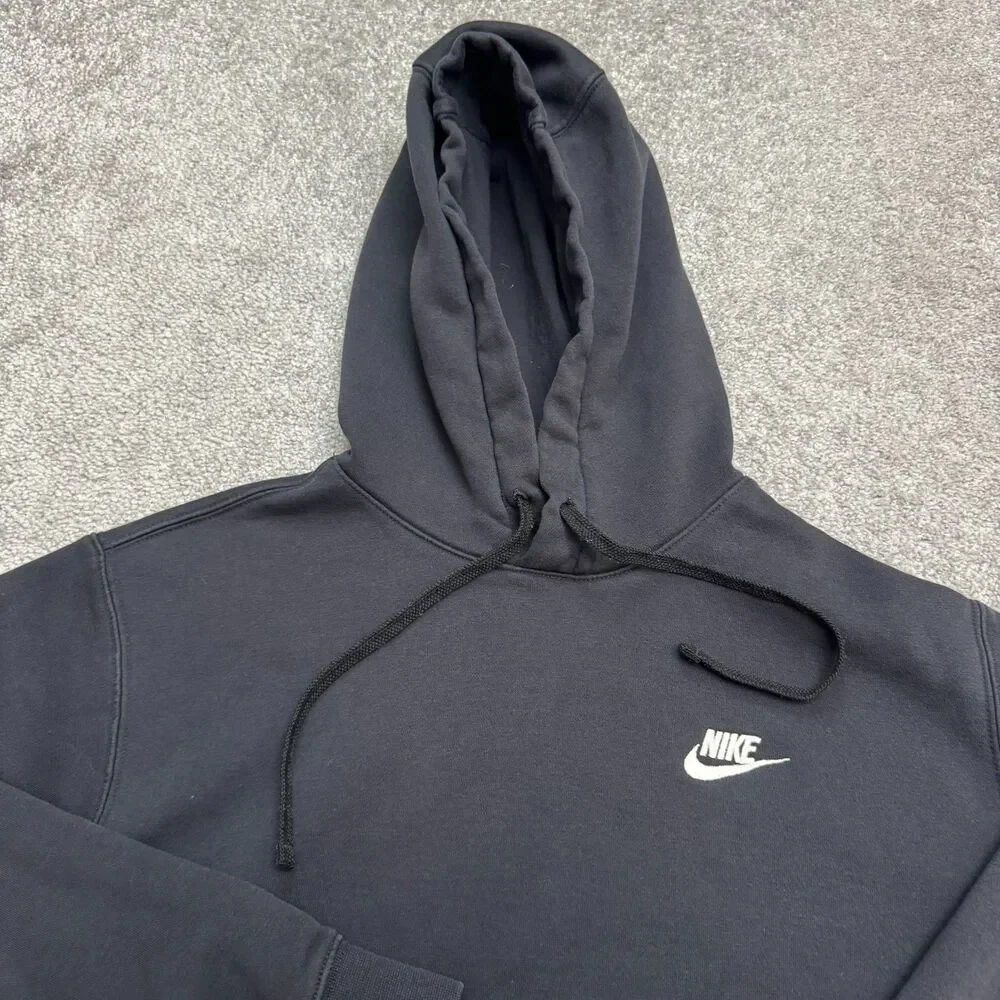 Nike Fleece Pullover Hoodie Sweatshirt Mens Medium Black Swoosh Logo Activewear